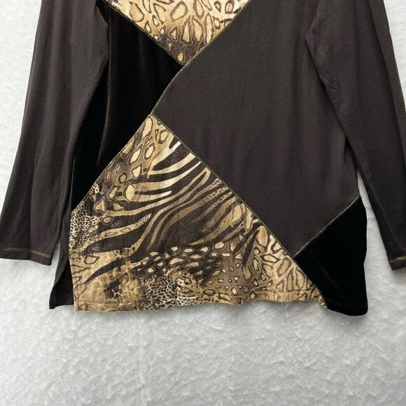 Zenergy Chico's Tops Womens Sz 1 Brown Animal Print Velvet Cowl Neck Long Sleeve - Picture 7 of 12